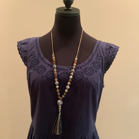 Boden Navy Blue Cotton/Eyelet Detail Summer Dress, Size 10 - Picture 2 of 10